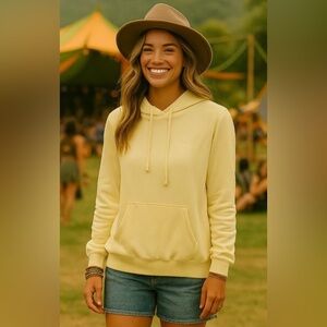 H&M Love Hoodie Pullover 100 Cotton Downtown Streetwear Pale Light Yellow Sz XS